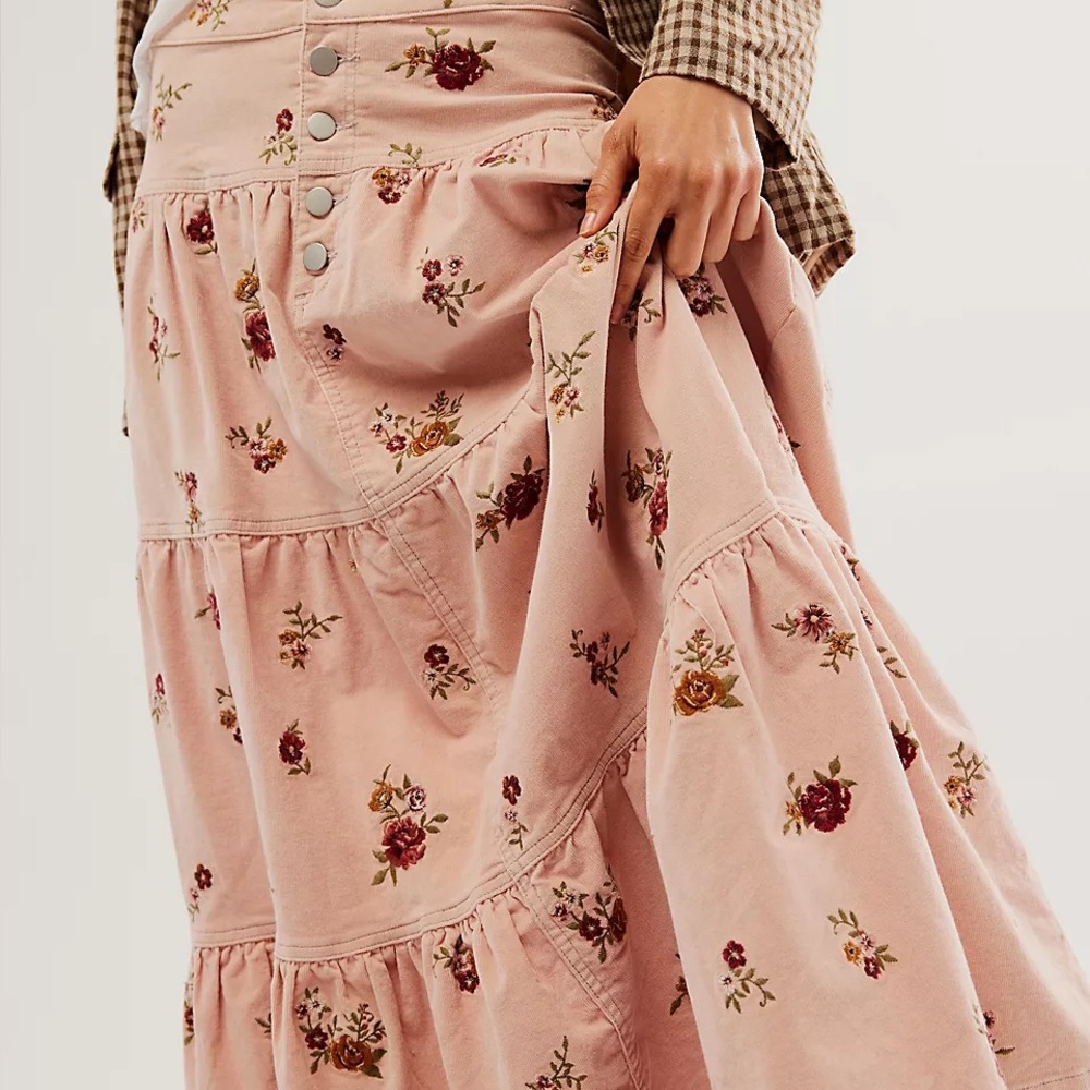 Free People Blush Pink Floral Tiered Maxi Skirt - Picture 2 of 16